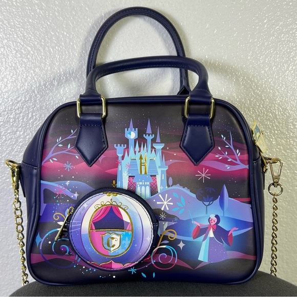 Loungefly Cinderella Castle Chain Strap Crossbody Bag Blue-Purple - Picture 2 of 13